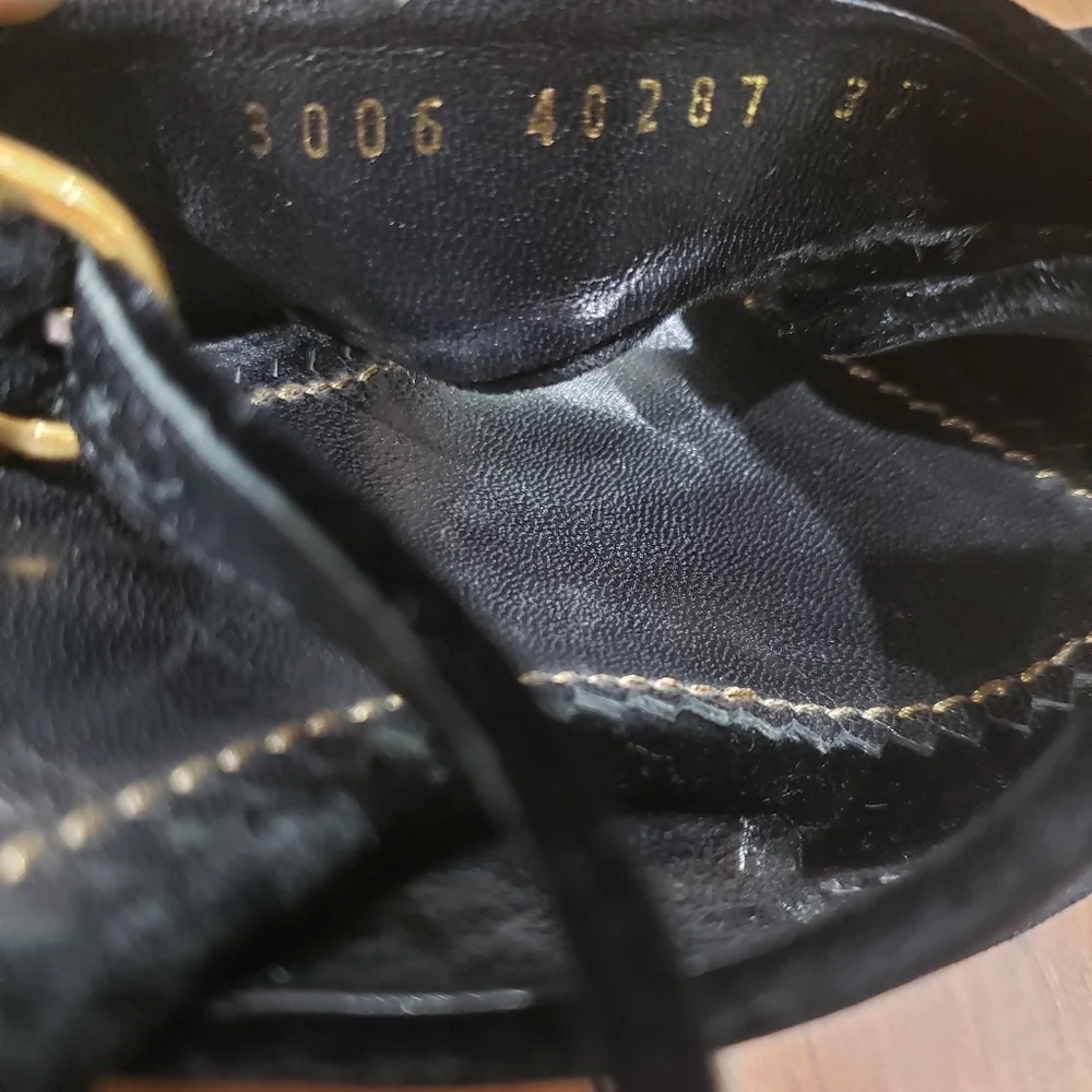 Saint Laurent black velvet heeled sandals shoes Size 37.5 us 7 - Picture 7 of 9